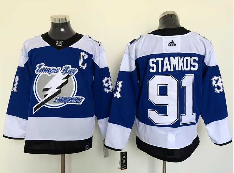 Tampa Bay Lightning #91 Steven Stamkos Blue Mens Adidas 2020-21 Reverse Retro Alternate NHL Jersey->tampa bay lightning->NHL Jersey